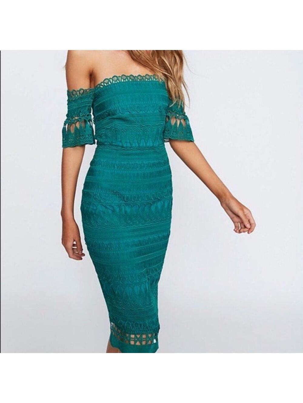 Free People x Saylor Bodycon Dress Mariah Green Lace M
